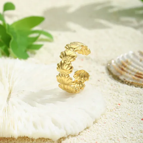 Anello Aperto a Conchiglia in Stile Oceanico Placcato Oro Acciaio Inossidabile Regolabile Estate Mare Gioielli per Donna