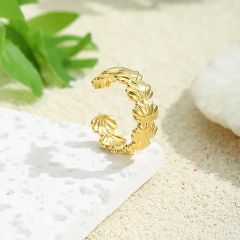 Anello Aperto a Conchiglia in Stile Oceanico Placcato Oro Acciaio Inossidabile Regolabile Estate Mare Gioielli per Donna