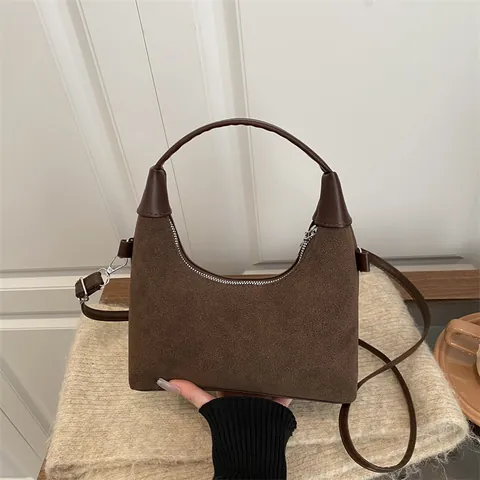 Borsa Hobo Vintage in Finta Pelle Scamosciata Leopardata per Donna Minimalista Grande Capacità Sottobraccio a Tracolla