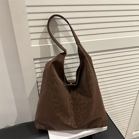 Moda Donna Stampa Leopardata Borsa Tote Grande Capacità Finta Pelle Scamosciata Borsa a Tracolla Semplice Vintage Hobo Bag per Ufficio