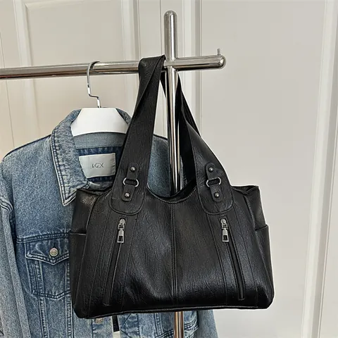 Women Large Capacity Vintage PU Leather Tote Bag Solid Color Lychee Texture Shoulder Bag Daily Commute Fashion Handbag