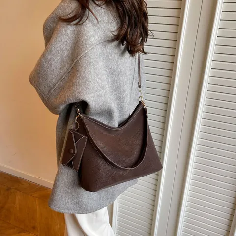 Sac Fourre-Tout Vintage en Simili Daim Cuir PU Femmes Grande Capacité Sac à Épaule Avec Mini Pochette Surpiqûres Hobo Bag