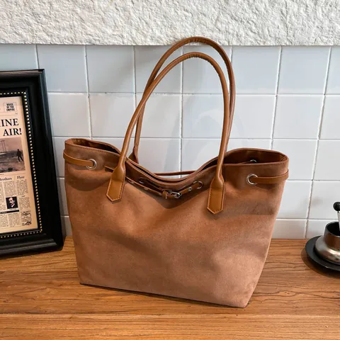Grote Capaciteit Matte Suède Look Tote Tas Voor Dames Vintage Kantoor Woon-werkverkeer Schoudertas Casual Dagelijkse Tas
