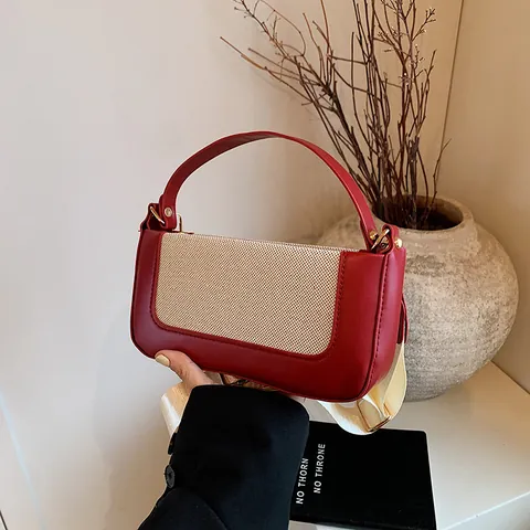 Women Colorblock PU Leather Patchwork Handbag Minimalist Small Square Shoulder Crossbody Bag With Wide Strap Daily Fashion