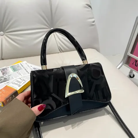 Fashion Women Letter Print Small Square Bag PU Leather Handbag With Gold Metal D Buckle Shoulder Crossbody Bag For Daily