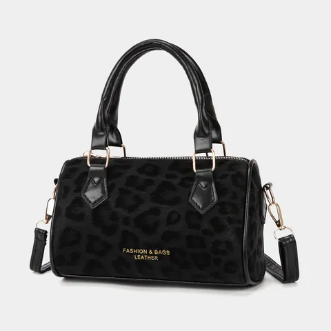 Vintage Koreanischer Stil Leopardenmuster Boston Tasche Für Damen Wildleder Schultertasche Umhängetasche Kissentasche Handtasche