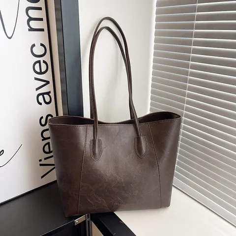 Bolso de Mano Retro de Cuero PU para Mujer Gran Capacidad de Axila Minimalista para Viaje Moda Color Sólido Bolso de Hombro