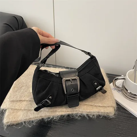 Bolso Hobo de Axila de Cuero PU Vintage Para Mujer Color Sólido Con Hebilla De Metal Grande Bolso De Hombro Diario