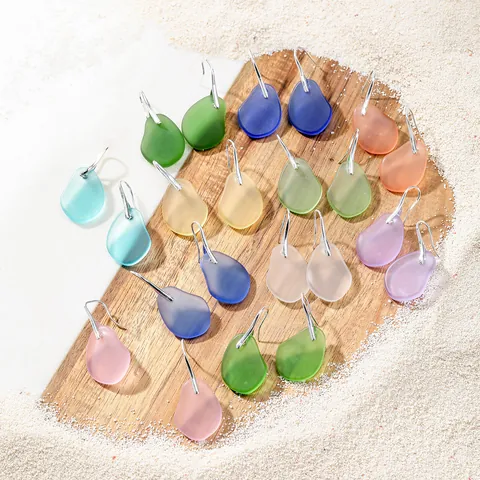 Hawaïaanse Strandstijl Zeeglas Hangende Oorbellen Gematteerde Onregelmatige Druppel Koper Verguld Veelkleurige Sieraden Voor Vrouwen Vakantie