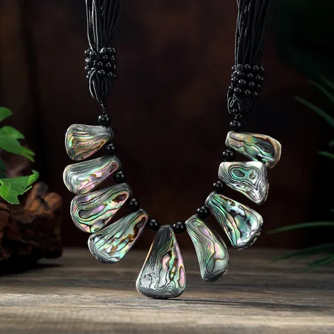 Boheems Hawaiiaans Etnisch Abalone Schelp Hanger Halsketting Zwart Meerlaags Gevlochten Koord Voor Vrouwen Strand Sieraden