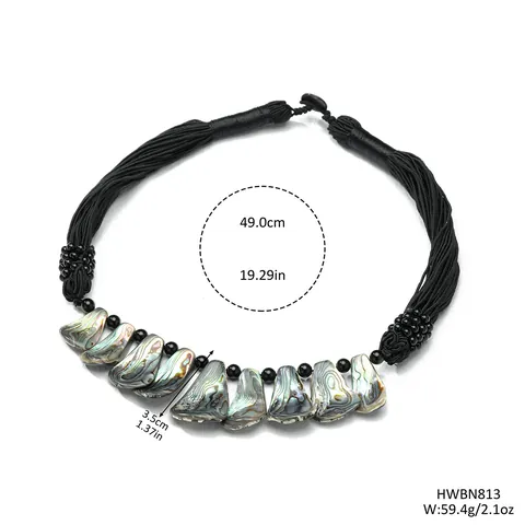 Boheems Hawaiiaans Etnisch Abalone Schelp Hanger Halsketting Zwart Meerlaags Gevlochten Koord Voor Vrouwen Strand Sieraden