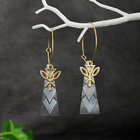 Bohemian Stainless Steel Dangle Earrings For Women Natural Abalone Mother Of Pearl Shell Flower Geometric Ethnic Vintage Jewelry