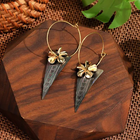 Bohemian Stainless Steel Dangle Earrings For Women Natural Abalone Mother Of Pearl Shell Flower Geometric Ethnic Vintage Jewelry