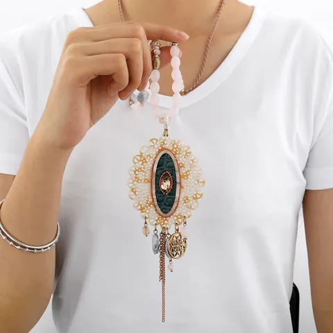 Collier Sautoir Bohème Vintage pour Femme en Alliage avec Cristal et Perles Collier Long avec Glands et Design Ajouré Sculpté