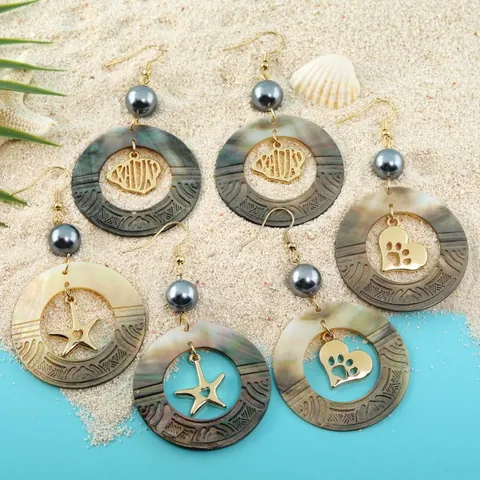 Bohemian Shell Drop Earrings For Women Ocean Starfish Turtle Whale Tail Heart Charms Alloy Vacation Jewelry