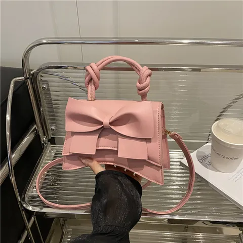 Bolso de Mano para Mujer con Lazo de Cuero PU Elegante Bolso de Hombro de Reloj de Arena Asa Anudada Color Sólido Moda