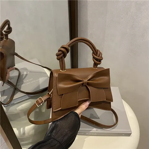 Bolso de Mano para Mujer con Lazo de Cuero PU Elegante Bolso de Hombro de Reloj de Arena Asa Anudada Color Sólido Moda