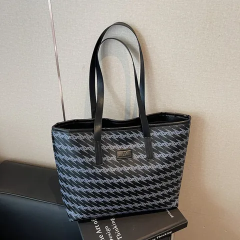 Damen Große Kapazität Geometrischer Druck Tote Bag Vintage Minimalistisch PU Leder Schultertasche Für Uni Büro