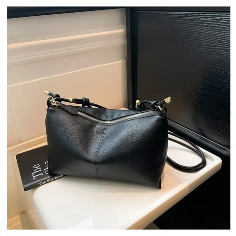 Sac à Épaule en Cuir PU Rétro pour Femmes Motif Litchi Sac à Bandoulière Avec Bandoulière Nouée Grande Capacité Sac de Banlieue