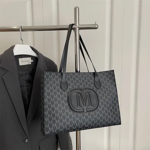 Women Fashion Letter Print Tote Bag PU Leather Monogram Shoulder Bag Large Capacity Top Handle Handbag Urban Casual Commuting