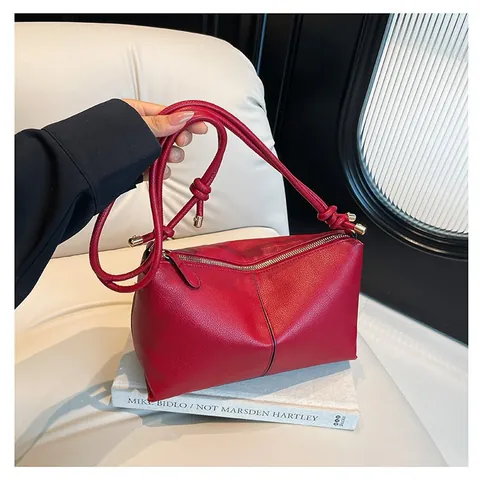 Sac à Épaule en Cuir PU Rétro pour Femmes Motif Litchi Sac à Bandoulière Avec Bandoulière Nouée Grande Capacité Sac de Banlieue