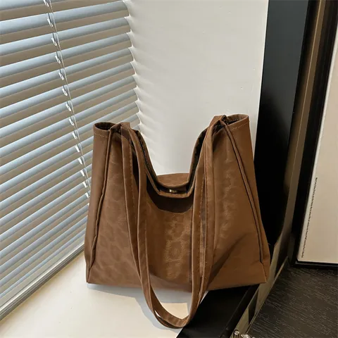 Women Vintage Large Capacity Suede Tote Bag Leopard Print Shoulder Bag Minimalist Commute Shopper Handbag With Charm