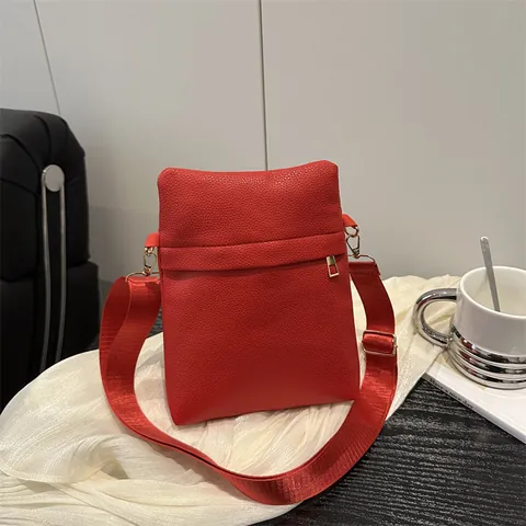 Borsa Per Cellulare Minimalista In Pelle PU Con Motivo Litchi Per Donna Con Tracolla Larga Regolabile Hardware Dorato Quotidiano