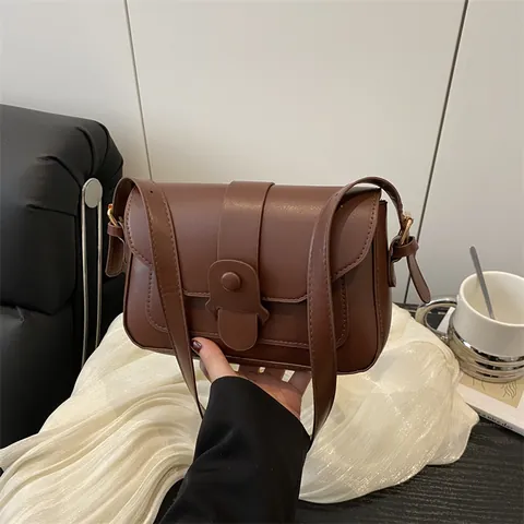 Vintage Einfarbig PU-Leder Kleine Quadratische Tasche Für Damen Trendige Klappen-Schultertasche Lässige Umhängetasche Mit Verstellbarem Gurt