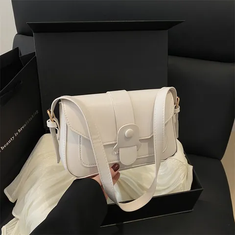 Vintage Einfarbig PU-Leder Kleine Quadratische Tasche Für Damen Trendige Klappen-Schultertasche Lässige Umhängetasche Mit Verstellbarem Gurt