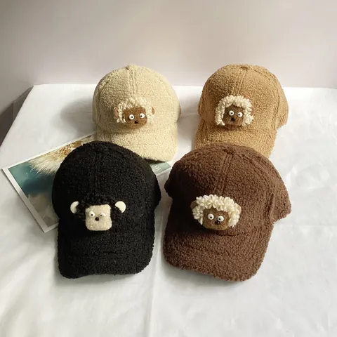 Gorra de Béisbol de Terciopelo de Cordero con Oveja 3D Cálido Forro Polar Gorra de Visera Ajustable para Mujer Otoño Invierno Exterior