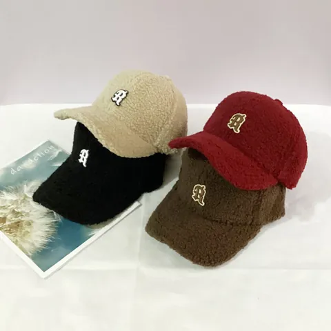 Women's Winter Warm Polar Fleece Baseball Cap With R Letter Embroidery Thickened Windproof Adjustable Outdoor Sun Hat