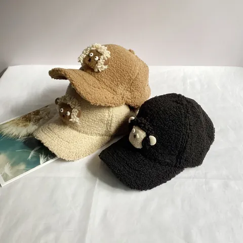 Gorra de Béisbol de Terciopelo de Cordero con Oveja 3D Cálido Forro Polar Gorra de Visera Ajustable para Mujer Otoño Invierno Exterior