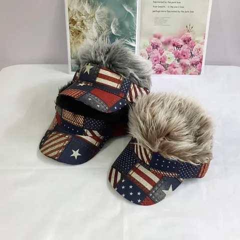 Novelty Fake Hair Visor Hat US Flag Print Adjustable Hip Hop Baseball Cap For Men Independence Day Party Funny Sun Visor