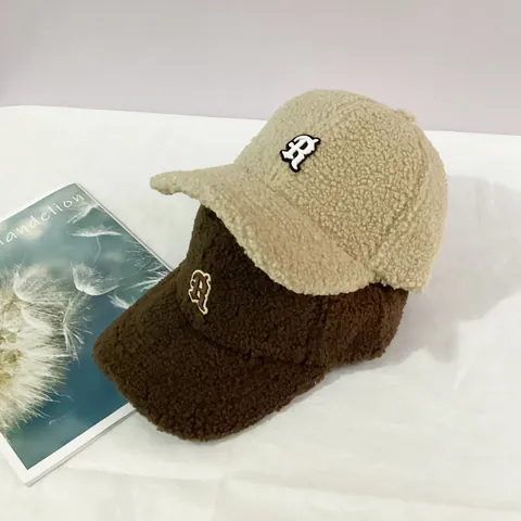 Women's Winter Warm Polar Fleece Baseball Cap With R Letter Embroidery Thickened Windproof Adjustable Outdoor Sun Hat