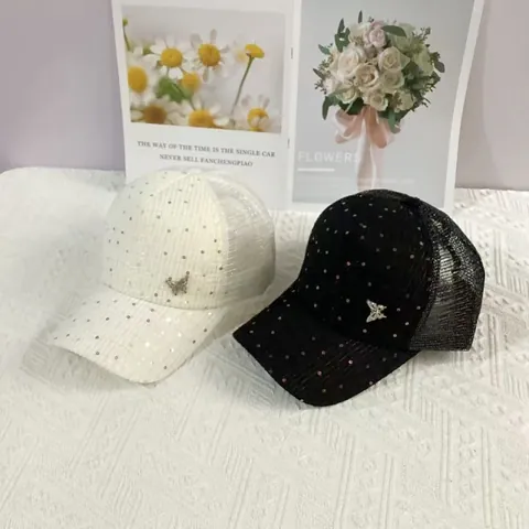 Berretto da Baseball alla Moda con Paillettes da Donna Cappello Farfalla Rete Traspirante Trucker Regolabile Sport all'Aperto