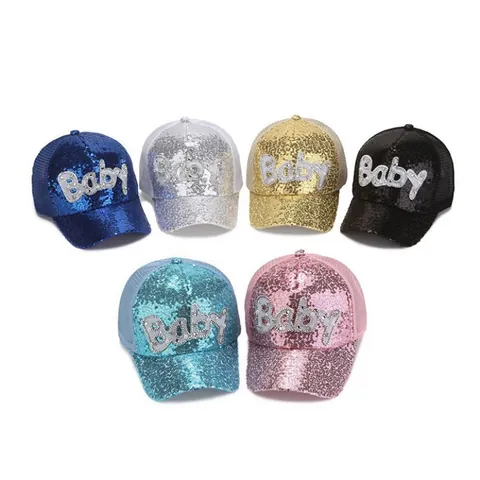 Sequin Mesh Baseball Cap Artificial Pearl Rhinestone Baby Letter Sparkly Adjustable Trucker Hat Sunshade Fashion Summer Headwear