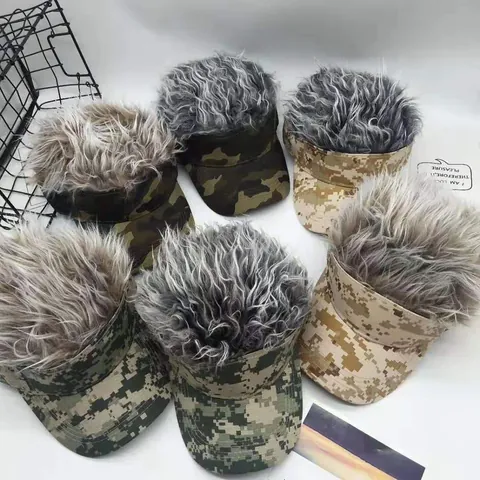 Berretto Visiera Mimetico Novità Con Parrucca Sintetica Regolabile Cappello Baseball Cotone Per Festa All'aperto