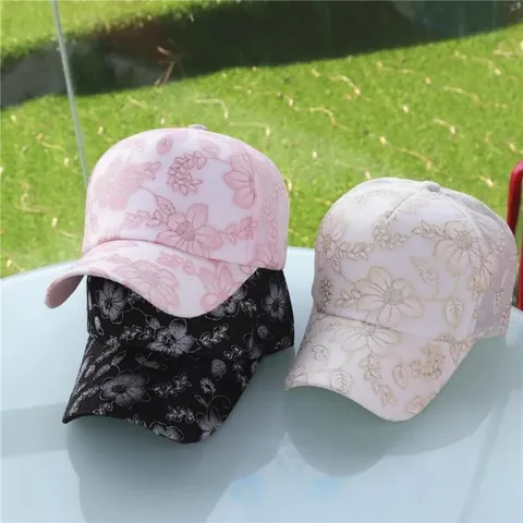 Damen Blumen Spitze Baseballkappe Atmungsaktiv Netz Sonnenhut Sommer Outdoor Verstellbar Stickerei Mode Sonnenschutz Trucker Hut Für Frauen