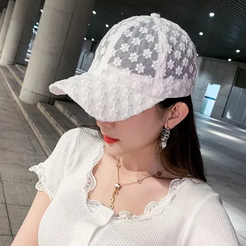 Berretto da Baseball in Pizzo Floreale Donna Estivo Traforato Traspirante Protezione Solare Cappello da Sole Spiaggia Vacanza