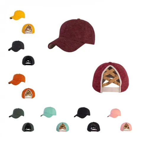 Women's Ponytail Baseball Cap Criss Cross Back Acrylic Knit Warm Winter Hat For High Bun Messy Hair Outdoor Sport Casual Cap