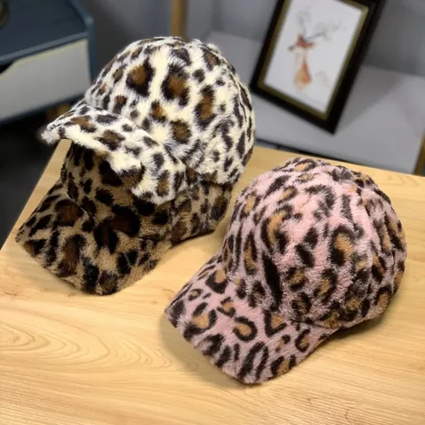 Berretto da Baseball in Pelliccia Sintetica Leopardata da Donna Invernale Caldo Peluche Ispessito Moda Tesa Curva Regolabile