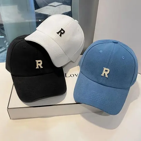Bestickte Buchstabe R Baseballkappe Verstellbare Baumwolle Sonnenhut Outdoor Lässig Streetwear Entenzunge Kappe Damen Herren