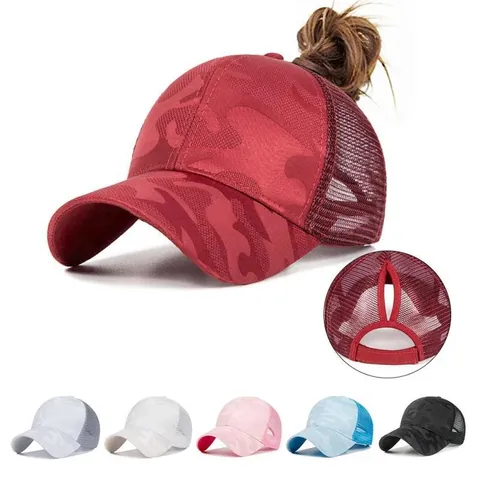 Berretto da Baseball Mimetico da Donna con Coda di Cavallo Cappello Trucker in Rete Traspirante Regolabile per Corsa Fitness