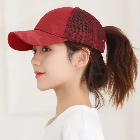 Berretto da Baseball Mimetico da Donna con Coda di Cavallo Cappello Trucker in Rete Traspirante Regolabile per Corsa Fitness