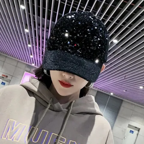 Berretto da Baseball in Misto Mohair Pelo di Coniglio con Paillettes Donna Uomo Inverno Caldo Morbido Cappello a Lingua d'Anatra Regolabile