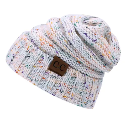 Berretto in Maglia Confetti Caldo Con Toppa in Pelle C.C Acrilico Picchiettato Stretch Berretto Invernale Uomo Donna Accessorio Outdoor Casual