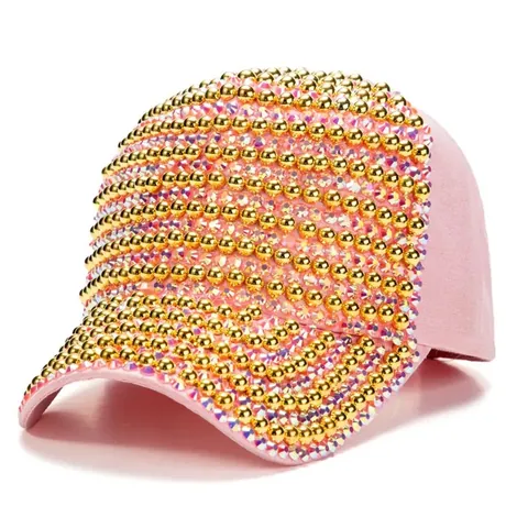 Cappellino da Baseball con Strass e Künstliche Perle di Lusso da Donna Cappello da Sole con Rivetti Lucidi per Feste