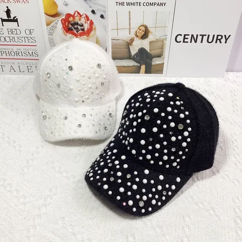 Berretto da Baseball Invernale Caldo da Donna in Peluche con Künstliche Perle e Strass Elegante alla Moda Regolabile all'Aperto