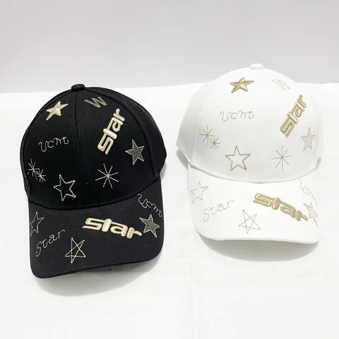 Gorra de Béisbol de Mezcla de Algodón con Bordado de Estrellas Ajustable Protección Solar Ala Curva Sombrero Deportivo para Hombre Mujer Streetwear