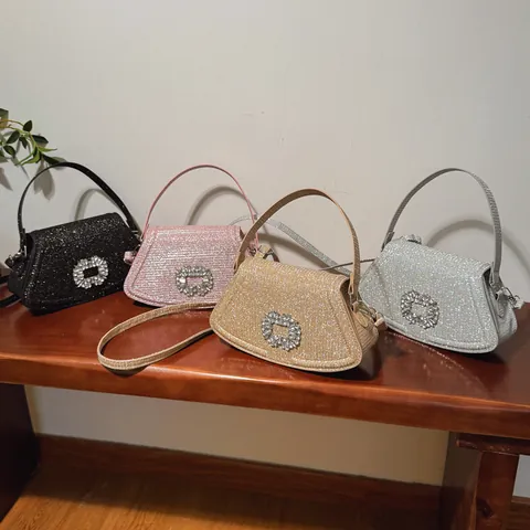 Women Glitter Rhinestone Square Buckle Shoulder Bag PU Leather Evening Handbag Crossbody Bag For Party Wedding Everyday